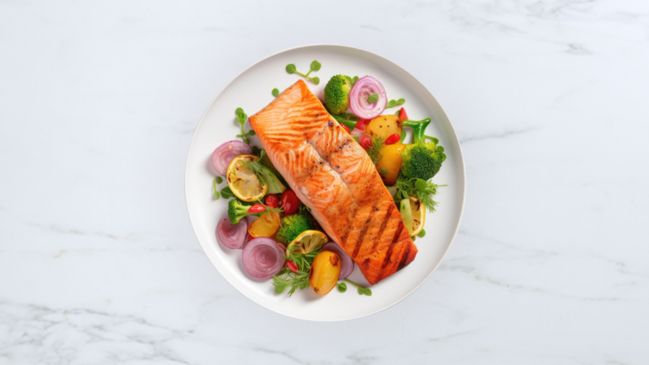 Pan-roasted salmon over brussels sprouts