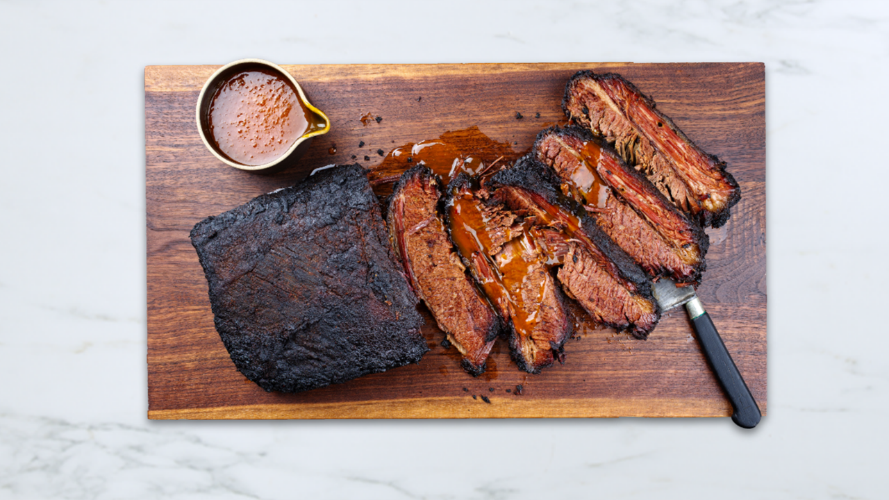 Oven-smoked sliced brisket