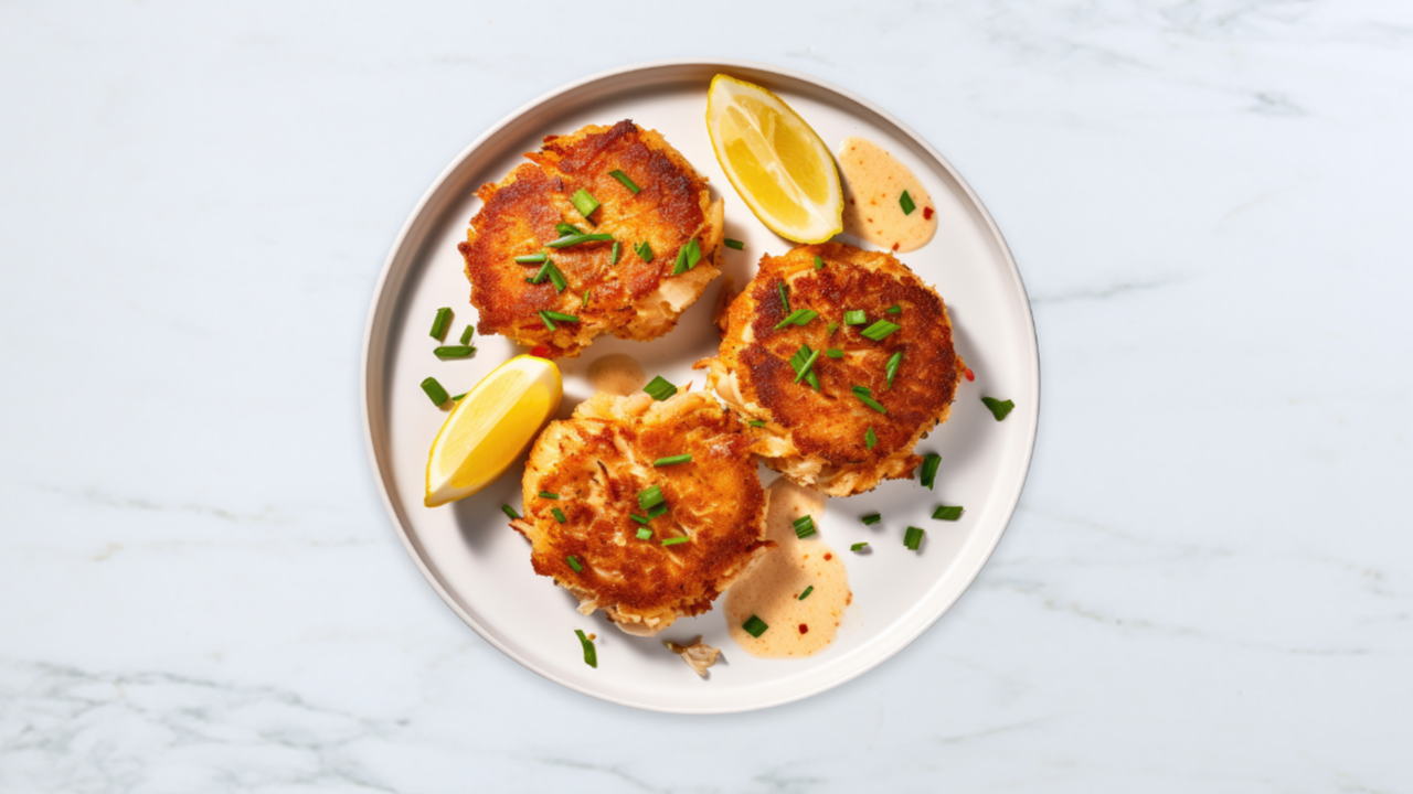 Plate of three crab cakes