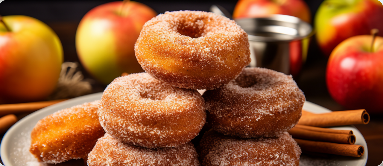 Stack of baked spice apple doughnuts