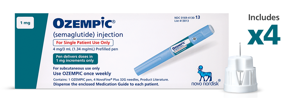 1 mg dose Ozempic® pen package includes 4 needles