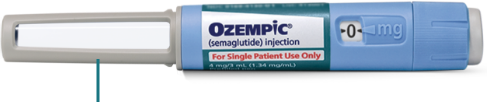 Authentic Ozempic® pen without cap has a gray cover over the medicine cartridge.