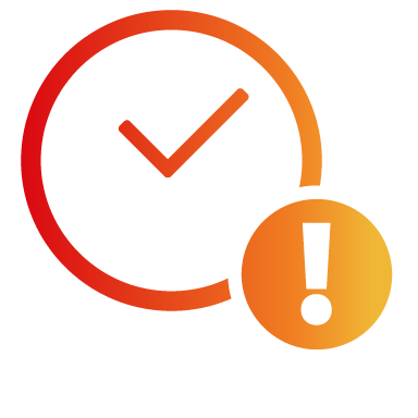 Clock and exclamation point icon
