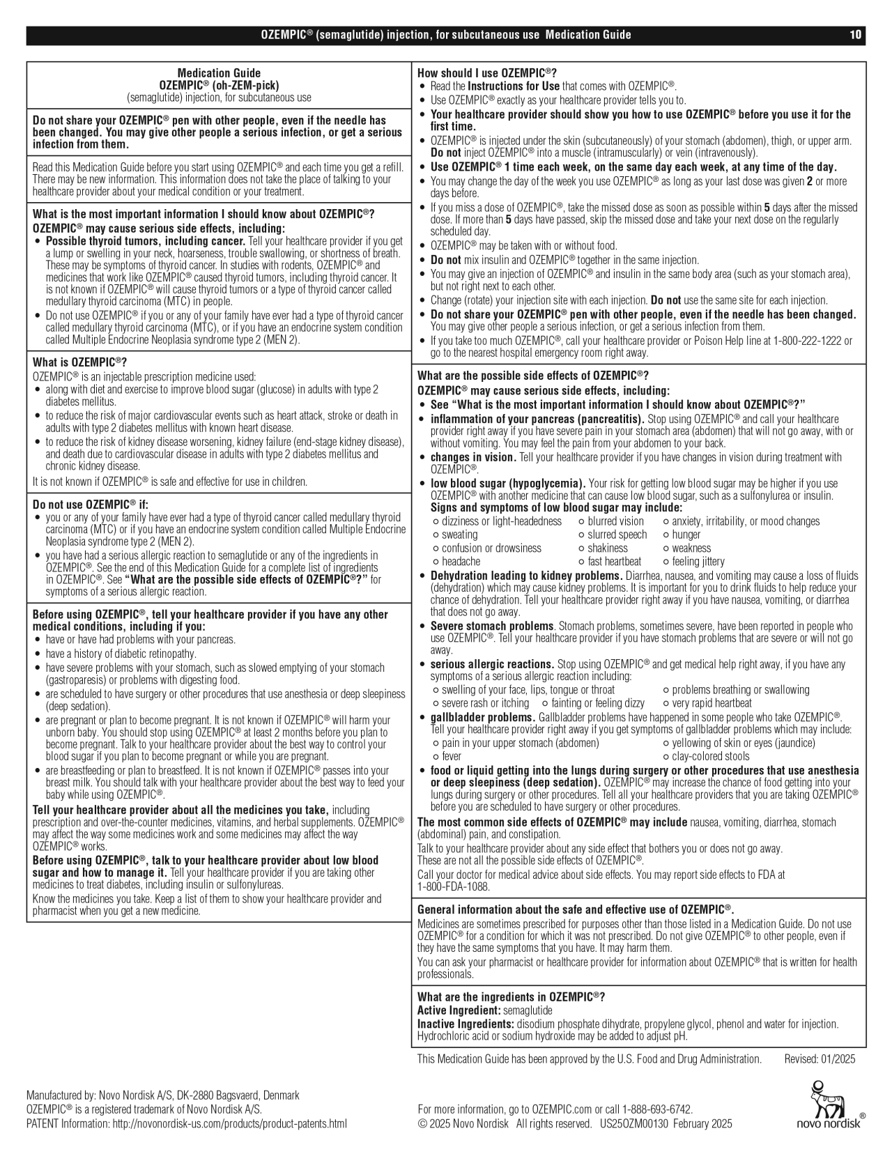 Prescribing Information Ozempic® (semaglutide) injection 0.5 mg or 1 mg