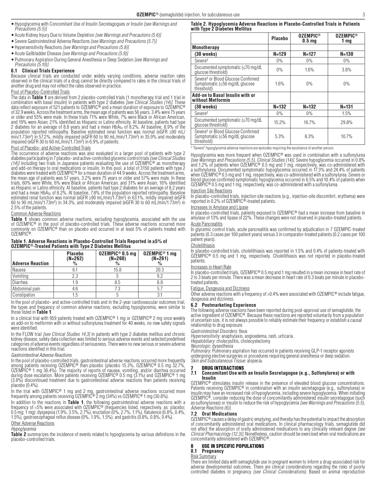 These highlights do not include all the information needed to use OZEMPIC®  safely and effectively. See full prescribing information for OZEMPIC.  OZEMPIC (semaglutide) injection, for subcutaneous use Initial U.S.  Approval: 2017