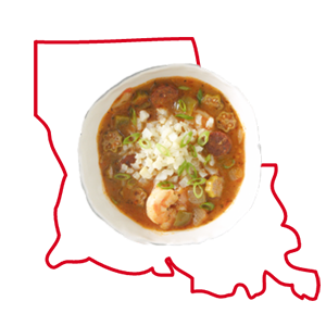 Louisiana state outline and gumbo