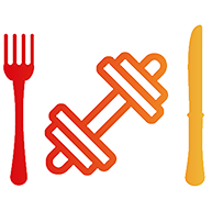 Fork, dumbbell, and knife icon